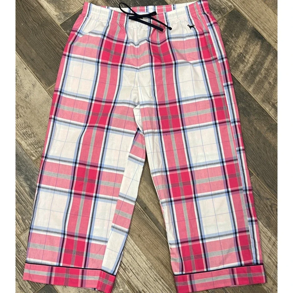 The Black Dog Women's Plaid Pajama Lounge‎ Pants Bottoms Cropped Lightweight M